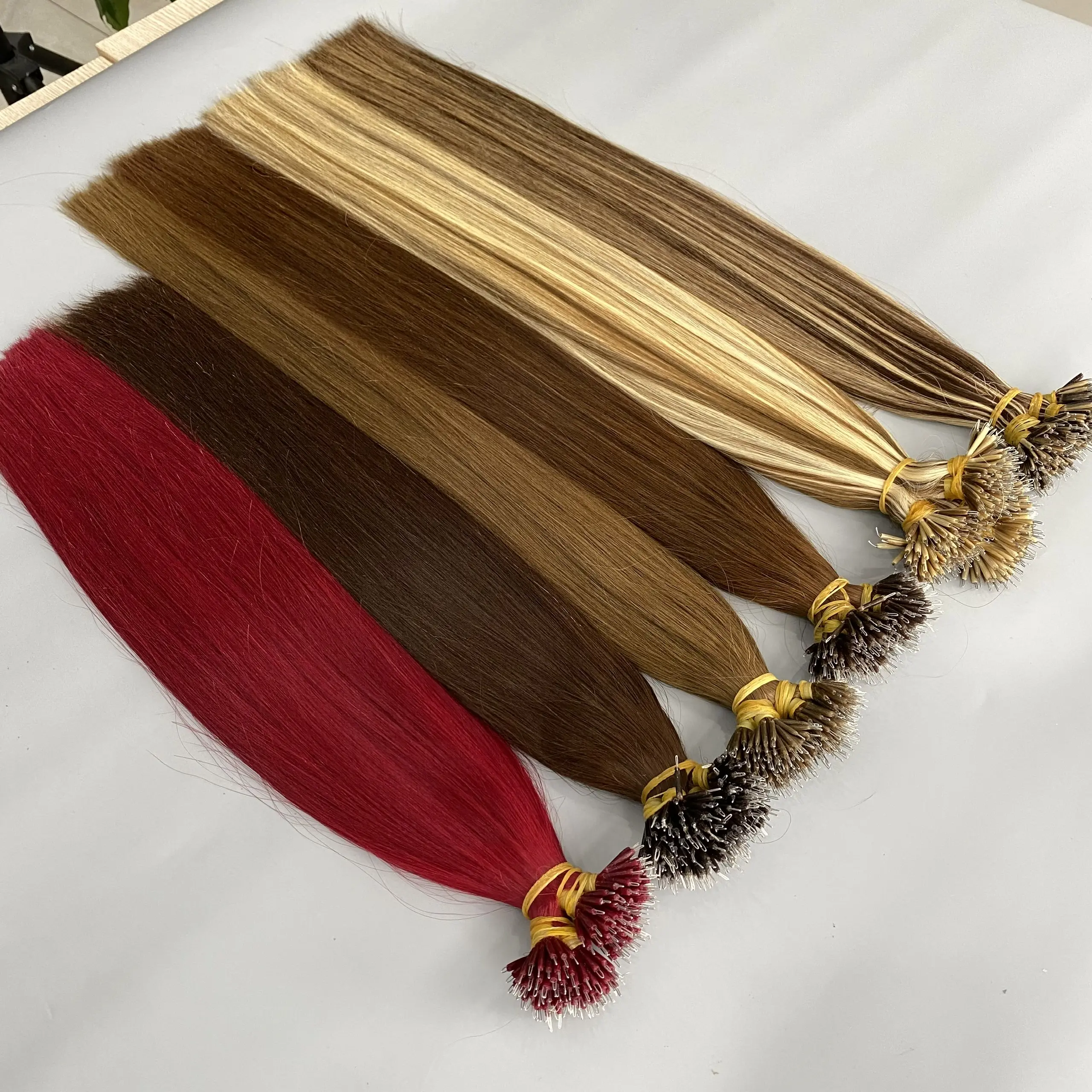 Diskon besar-besaran ujung Nano ekstensi rambut 100% pemanjangan kutikula Vietnam selaras rambut manusia warna kustom penyedia rambut atas