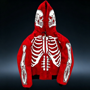 Felpa con Cappuccio Unisex Horror con Zip, Stile Hip Hop Goth Grunge Punk Rock, Motivo Scheletro per Halloween - Product Image 5