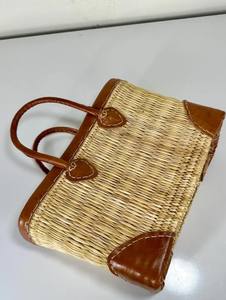 Ensemble de sacs en paille marocains tissés à la main : Sac de plage bohème avec poignées en cuir - Product Image 2