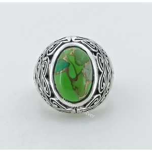 Handmade Boho Gemstone Women's <b>Ring</b> Green Copper Turquoise Oval 925 Sterling Silver Bezel Setting <b>Statement</b> Piece Gift for Her - Product Image 4