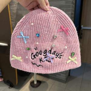 Wholesale 2025 New Fashion Custom <b>Jewelry</b> <b>Acrylic</b> Crystal Embellishments Ribbed Knit Crystal Beanie Hat For Women And Girls - Product Image 2