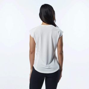 Camiseta de algodón ligera para mujer, cómoda camiseta de moda con cuello redondo en blanco para exteriores, ropa informal diaria con estilo - Product Image 2