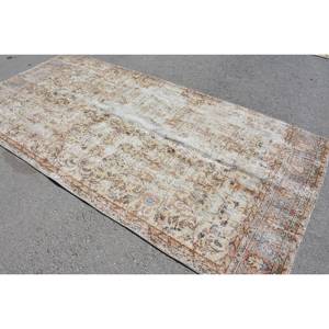 Tapis traditionnel en laine bleu Beige 5x10ft Design Patchwork turc Vintage pour décor de salon pour adolescents Latex soutenu - Product Image 4