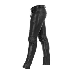 กางเกงหนังลำลองสำหรับผู้ชายดีไซน์ปกติทรงตรงแบบกลางเอวแบบทอ - Product Image 3