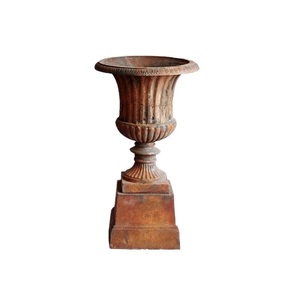 Maceta de urnas de jardín de Metal con acabado antiguo con mango y Pedestal para maceta de plantas de Metal decorativa para jardín al aire libre - Product Image 6