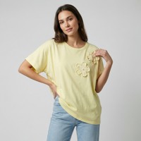 T-shirt décontracté respirant à manches courtes avec sequins brodés et motif uni 100% coton