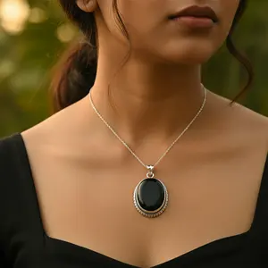 Colgante Ovalado de Ónice Negro en Plata 925 Hecho a Mano con Acabado en Oro Rosa, Joyería de Piedras Preciosas de Estilo Religioso para Mujer, Dijes de Platino - Product Image 3