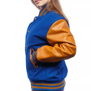 Chaqueta universitaria de béisbol lisa para mujer, personalizable, con mangas de cuero, precio al por mayor - Product Image 3