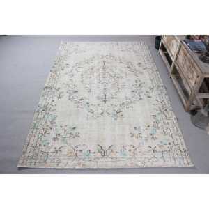 Tapis vintage de grande taille 5,8 x 9,1 pieds, tapis turc à bordures blanches - Product Image 1