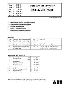 Thyristor de commutation de porte Hitachi Energy 5SGA 25H2501 2500 V 2500 A pour entraînements de puissance (KW) et convertisseurs à commutation en ligne (MW) - Product Image 2