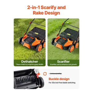 VEVOR Détacheur de pelouse électrique 2-en-1 de 16 pouces, 15 ampères, avec sac de collecte de paillis de 14,5 gallons, accessoires pour tondeuse à gazon filaire - Product Image 2