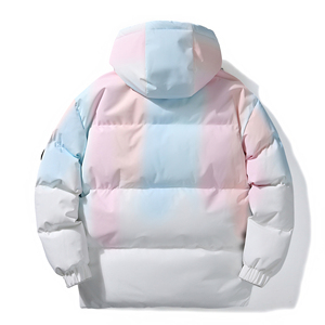Veste à capuche rose-bleu ombrée décontractée pour homme Manteau d'hiver à col montant Poches fonctionnelles Pastel Gradient Canvas Material - Product Image 2