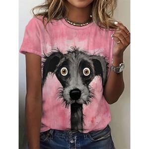 2025 moda mujer patrón sólido 3D dibujos animados Animal camiseta Casual manga corta cuello redondo Top de gran tamaño hecho 220 gramos de punto - Product Image 3