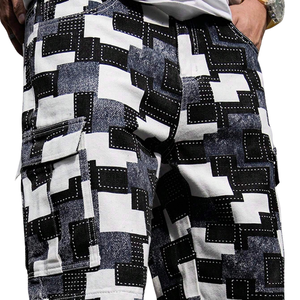 Pantalones Cortos Cargo de Mezclilla Vintage para Hombre, Lavado Claro, Estampado Geométrico, Cintura Media, Casuales, Transpirables, de Secado Rápido, de Algodón, para Gimnasio - Product Image 4