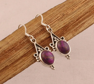 Best Quality Purple Copper Turquoise <b>Hoop</b> <b>Earrings</b> 925 <b>Sterling</b> <b>Silver</b> Handmade Minimalist Christian Gift for Her - Product Image 1