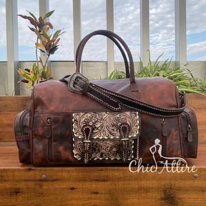 Bolsa de viaje de gran capacidad personalizada OEM, bolso de hombro de lona de cuero de vaca genuino de alta calidad, equipaje portátil multifunción - Product Image 1