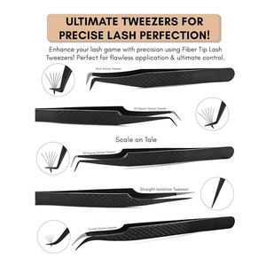 Vente en gros de pinces à épiler professionnelles en acier inoxydable noir pour extensions de cils KAAMIR INSTRUMENTS, ensemble de 12 mm, pointe lisse, différentes - Product Image 3