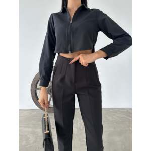 เสื้อเชิ้ตครอปท็อปผ้าป๊อปลินแขนยาวมีซิปสำหรับผู้หญิง - Product Image 5