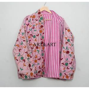 Nuevo Abrigo de Invierno para Mujer, de Terciopelo, Bordado Suzani, Acolchado, Hecho a Mano, Estilo Bohemio, Floral, Étnico, Vintage, 100% Algodón, Ecológico - Product Image 6