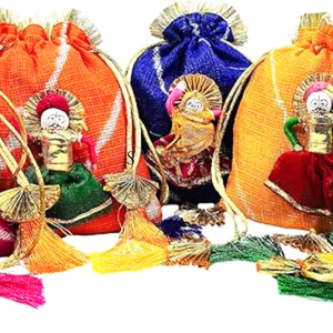 Lahriya กระเป๋าใส่หม้อใบเล็กทำด้วยมือแบบดั้งเดิมของอินเดียพร้อมตุ๊กตาคู่ทำด้วยมือหลายเส้นกระเป๋าใส่หม้อสำหรับงานแต่งงาน - Product Image 2