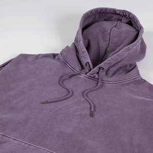 Sudaderas con capucha ecológicas sólidas desgastadas lavadas con ácido 3D al por mayor para hombres de talla grande temporada de invierno poliéster/forro polar de algodón liso - Product Image 3
