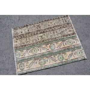 พรมปูพื้นสไตล์ตุรกีโบราณขนสัตว์3.4ft เบจและน้ำตาล2.6ชิ้นแบบดั้งเดิมการเย็บปะติดปะต่อกันทรงสี่เหลี่ยมผืนผ้าขนาดใหญ่ดีไซน์สำหรับห้องโถงห้องยางพาราด้านหลัง - Product Image 2