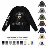 T-shirt surdimensionné pour homme, 300 GSM, coton mélangé lourd, logo personnalisé, col rond, manches longues, imprimé graphique, streetwear