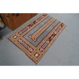 Vintage Turkish Small Rug 2.7x4.7 ft, <b>Brown</b> Gray Ombr <b>Wool</b> Rug - Product Image 4