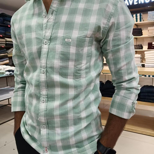 100% Cotton Checked Slim Fit Casual <b>Shirt</b> <b>with</b> Patch <b>Pocket</b> Breathable and Eco-Friendly Summer Horn Button Closure - Product Image 1