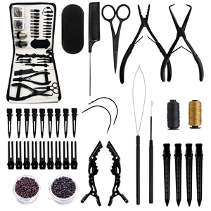 Kit d'outils pour extensions de cheveux en acier inoxydable durable et réutilisable, logo personnalisé, crochet de traction, boucle à 3 trous, multifonction, micro-anneau - Product Image 1
