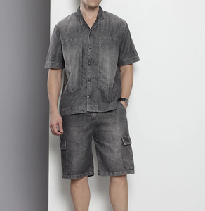 Well Designed Custom Two Piece Men Jeans Sets Blank High Quality Short Sleeve Shirts and Jean Shorts Streetwear Denim Set - Product Image 3