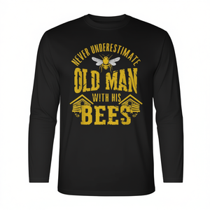 Old Man Beekeeper Vintage Long Sleeve <b>T</b>-<b>Shirt</b> With <b>Bees</b> Graphic Design - Product Image 2
