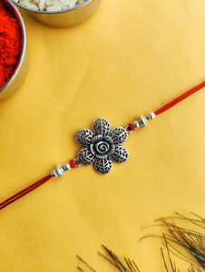 Fleur d'argent oxydée Rakhi symbole traditionnel pour frères chaîne à la mode et bracelet à maillons directement du fournisseur indien - Product Image 2