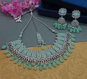 Ensemble de bijoux plaqué argent kundan traditionnel indien et ensemble de collier en cuivre pour femmes et filles accessoires indiens bijoux femmes - Product Image 3