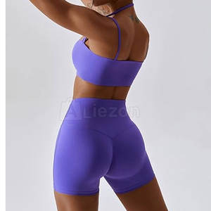 Conjunto de Top y pantalones cortos de Yoga para mujer de secado rápido para uso en gimnasio de verano Conjunto de entrenamiento de Top y pantalones cortos de Yoga para mujer - Product Image 2