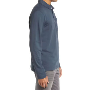 Vente en gros de polos à manches longues personnalisés de haute qualité pour hommes, polos à boutons décontractés à manches longues en tricot à motif solide - Product Image 3