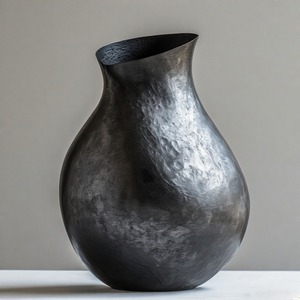 Jarrón negro envejecido Aura de obsidiana con jarrón de detalles terrosos Diseño floral en relieve Decoración para el hogar Declaración de acento - Product Image 4