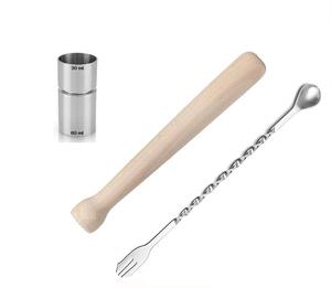 Top Selling Muddling Tool Set Grooved Sheesham Wooden Head Muddler Bar Mixing <b>Spoon</b> With Garnish Fork Peg <b>Measure</b> Set of 3 - Product Image 1