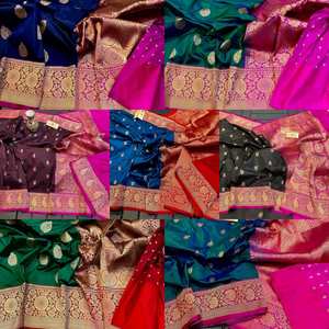 Sari di seta Katan indiani e pakistano che tessono sari di seta Jacquard con Butti All Over - Product Image 5