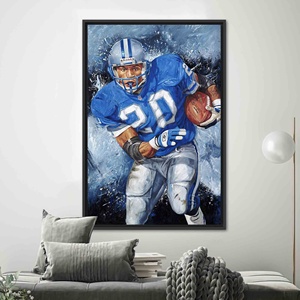 Arte en lienzo de los Detroit Lions: póster impreso de fútbol americano para gimnasio, con marco negro - Product Image 1