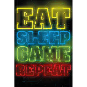 Affiche de jeu Eat Sleep Game Repeat en toile avec cadre noir - Product Image 2