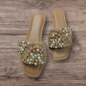 Sandalias de plataforma para niñas al aire libre con perla y piedras tobogán cómodo y elegante tendencia de moda - Product Image 1