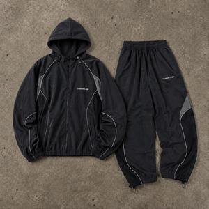 Ensemble de survêtement d'hiver pour homme avec logo personnalisé, veste en nylon légère, résistante à l'eau et coupe-vent, pantalon large, couleur contrastée, streetwear - Product Image 2