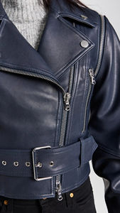 Tops nuevos para mujer, chaqueta de cuero para motocicleta, venta al por mayor, abrigo negro de otoño e invierno con cremallera para mujer de talla grande - Product Image 4