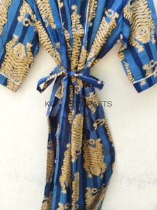 KAC Kimono imprimé tigre floral 100% coton Robe indienne haute qualité doux confortable vêtements de nuit de plage avec décoration de bouton - Product Image 5