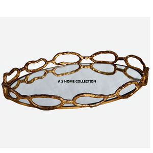 Bandeja de metal Premium para el hogar con borde chapado en oro Decoración de mesa elegante y uso de presentación para eventos especiales - Product Image 2