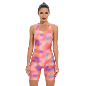 Traje de Baño de Una Pieza para Mujer, Diseño Acanalado con Degradado de Color, Cuello Halter, Parte Inferior Corta, Spandex, Poliéster, Elástico - Product Image 3