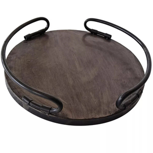 Rustic Iron Wood and Metal <b>Tray</b> Durable Stylish Design Perfect for Home Dining Table Kitchen and Gift Use - Product Image 1