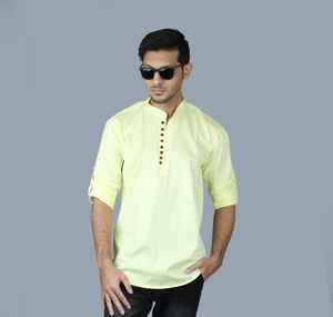 <b>Indian</b> Shirt <b>Kurta</b> Solid Shirt <b>Men</b> Top Tunic White Color Short <b>Kurta</b> - Product Image 5