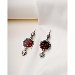 Pendientes Colgantes Swadeshi Pitara para Mujer, Diseño Vintage, Plata 925, Magenta, Pintados a Mano, con Forma de Anzuelo, 6cm, Plateados, para Uso Diario - Product Image 1